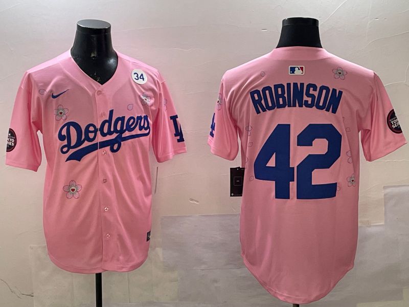 Men Los Angeles Dodgers 42 Robinson Pink Sakura Edition 2025 Nike MLB Jersey style 5